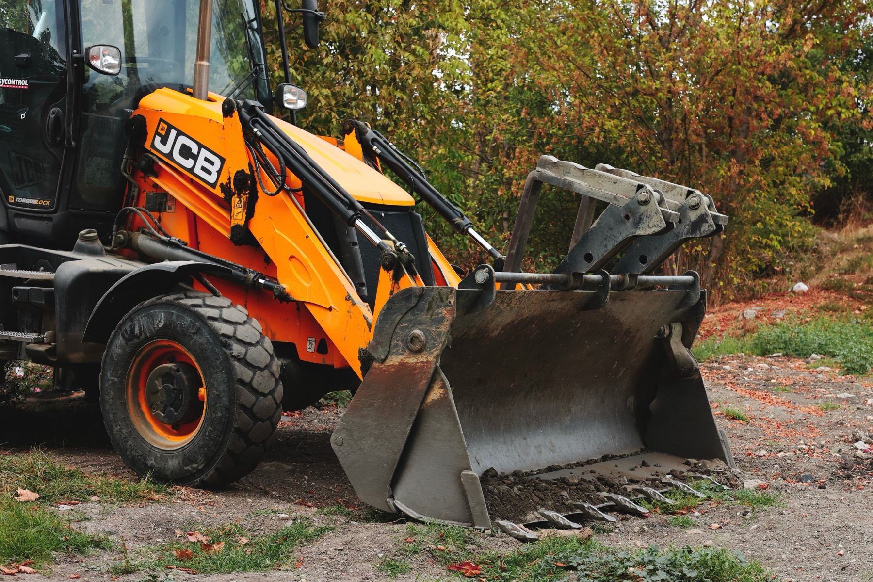 JCB backhoe loader on site